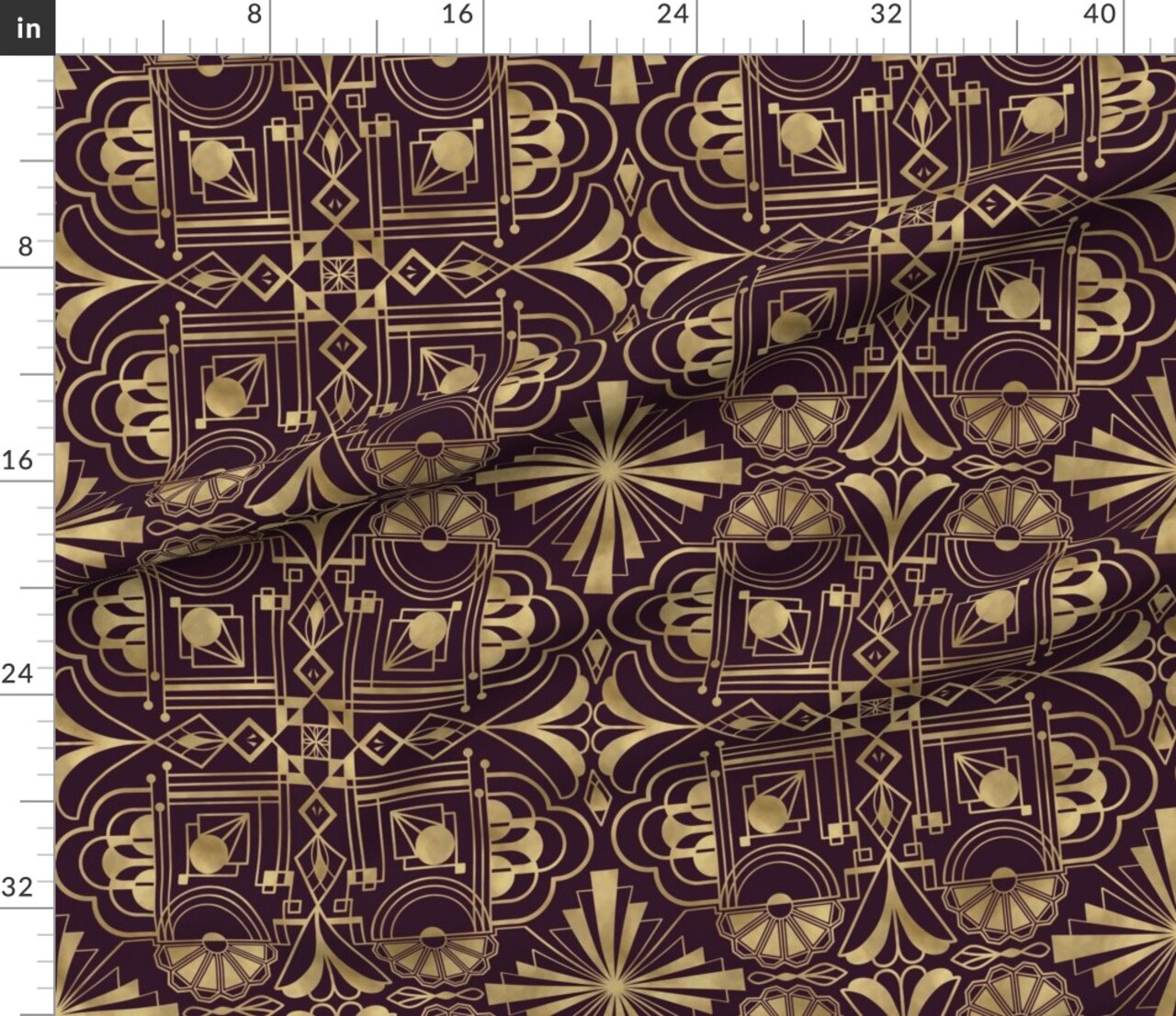 Large Art Deco Dark Purple Gold Vintage Antique Modern 1920S Abstract Custom Printed Fabric by Spoonflower Various Fabrics by the Yard or Fat Quarter